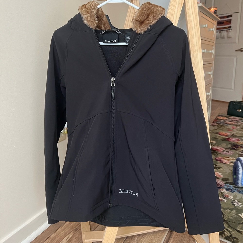 Black Marmot Jacket with Furry Hood